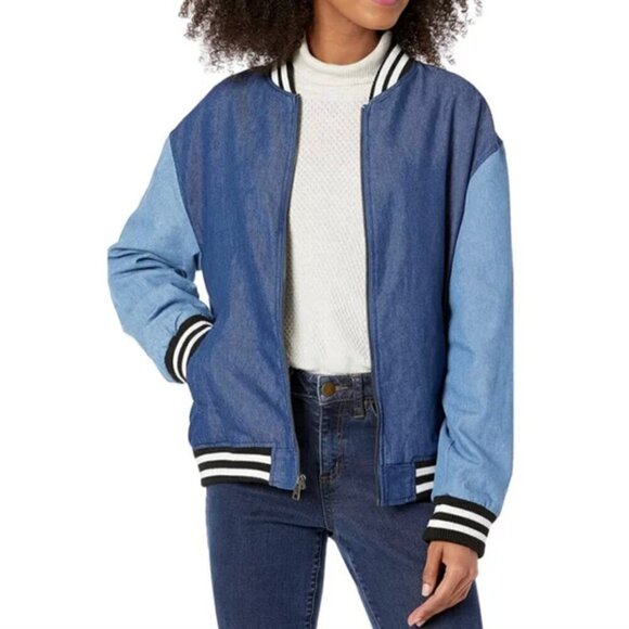 Levi's Denim Colorblock Bomber Jacket Medium NWT - Picture 1 of 12